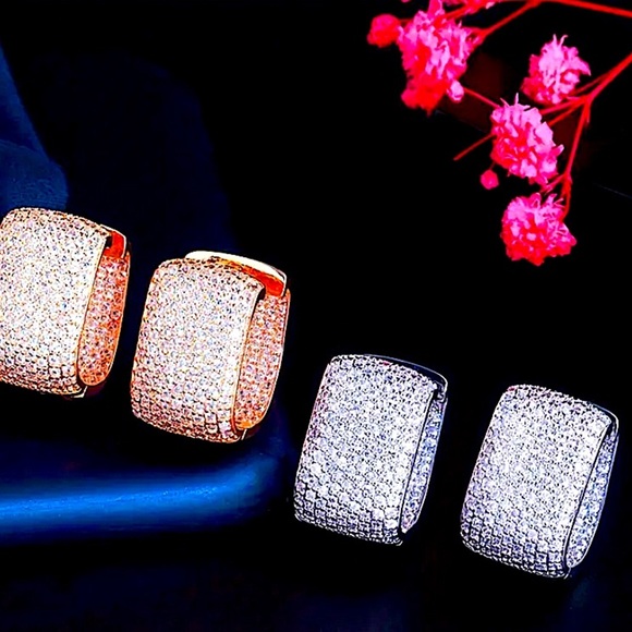 Sterling Silver Zircon Stud Earrings, Wedding, Bridal, Anniversary - Picture 4 of 4